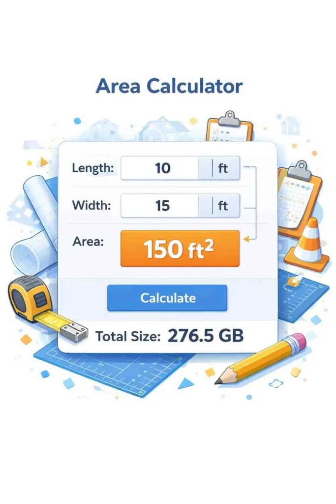 Area calculator measuring square footage for rooms and spaces