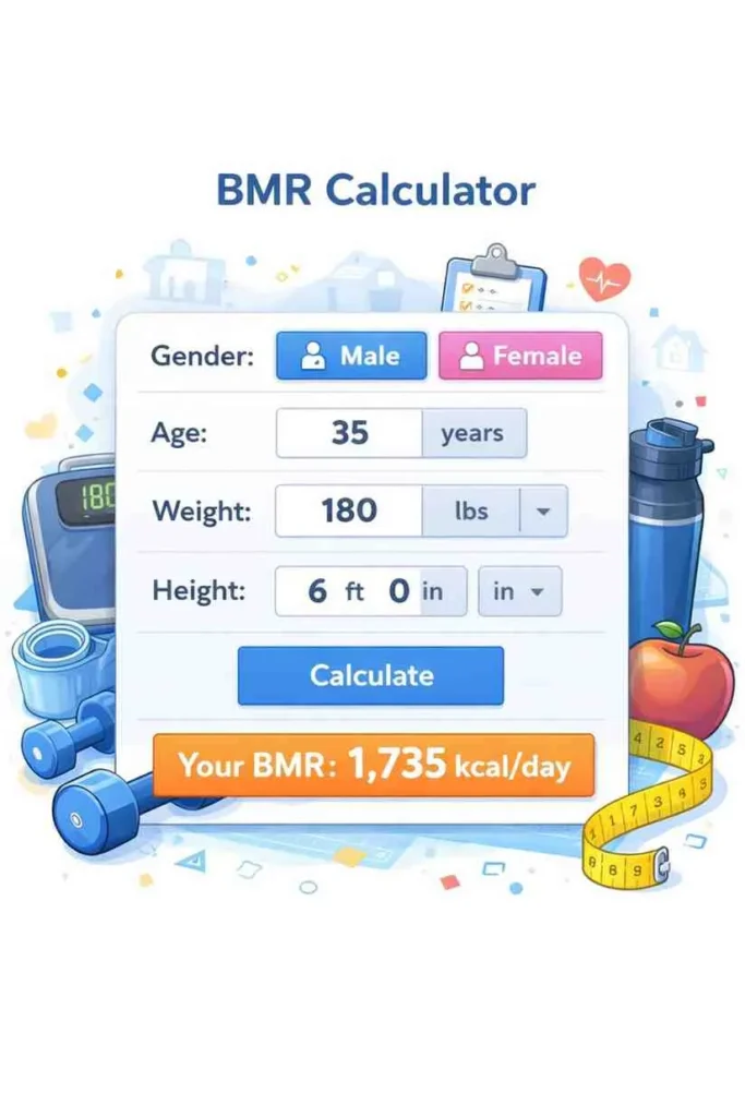 BMR calculator measuring basal metabolic rate based on age, weight, and height
