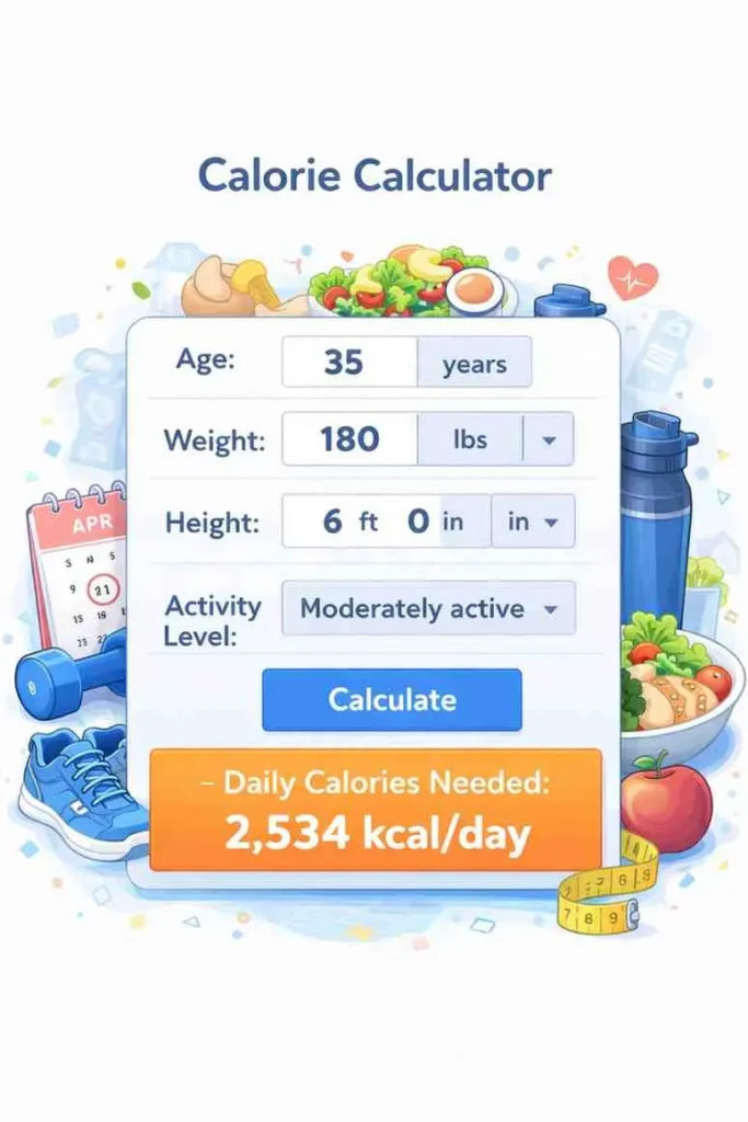 Daily calorie calculator estimating intake needs based on activity level