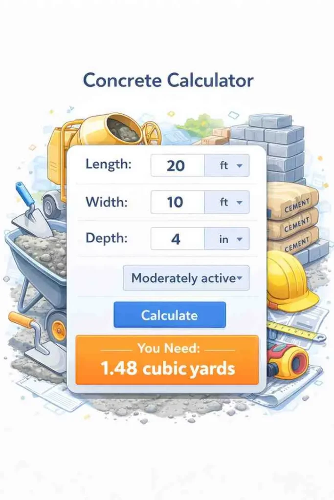 Concrete calculator for volume and material quantity estimation