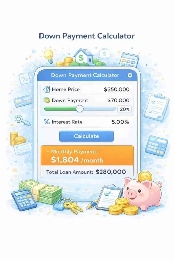 Downpayment calculator for estimating initial home or car payment