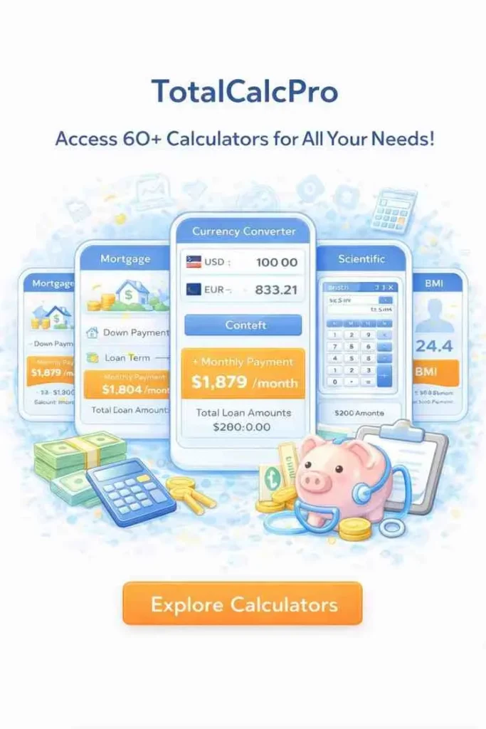 TotalCalcPro online calculator tools dashboard showing multiple calculation categories.  Free Online Calculators
