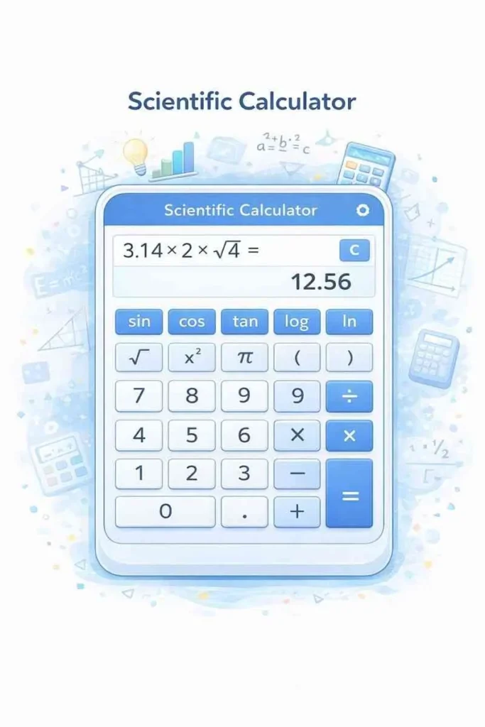 Scientific calculator with trigonometry, logarithm, and advanced math functions